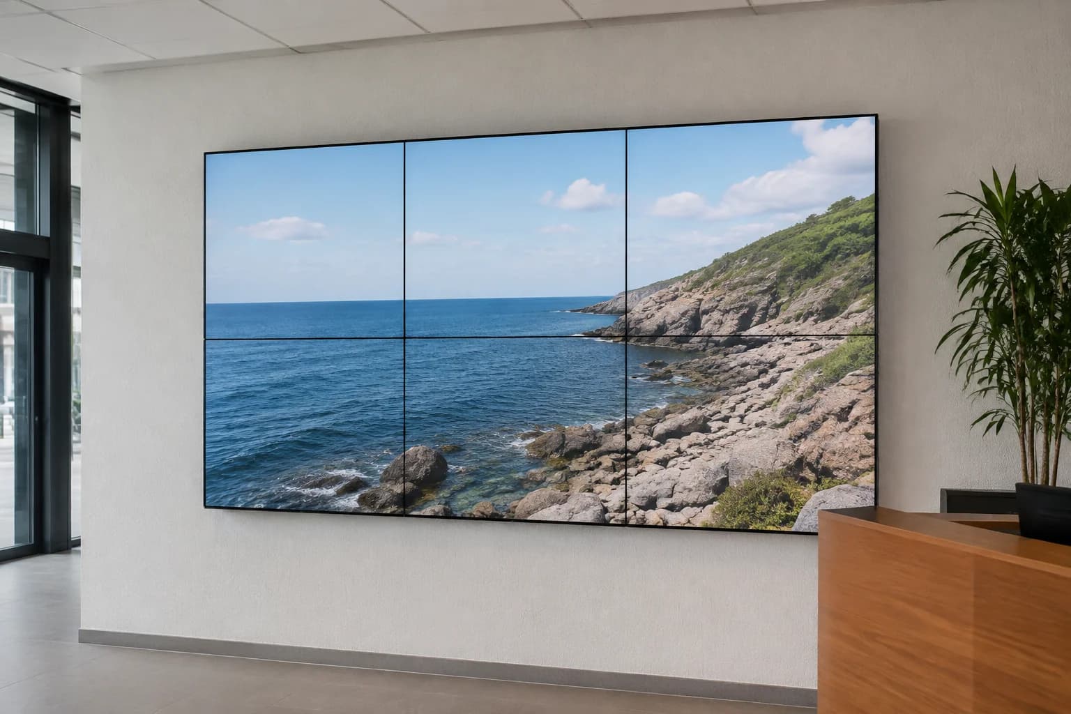 Altı LCD panelden oluşan video wall ve görünür panel birleşimleri
