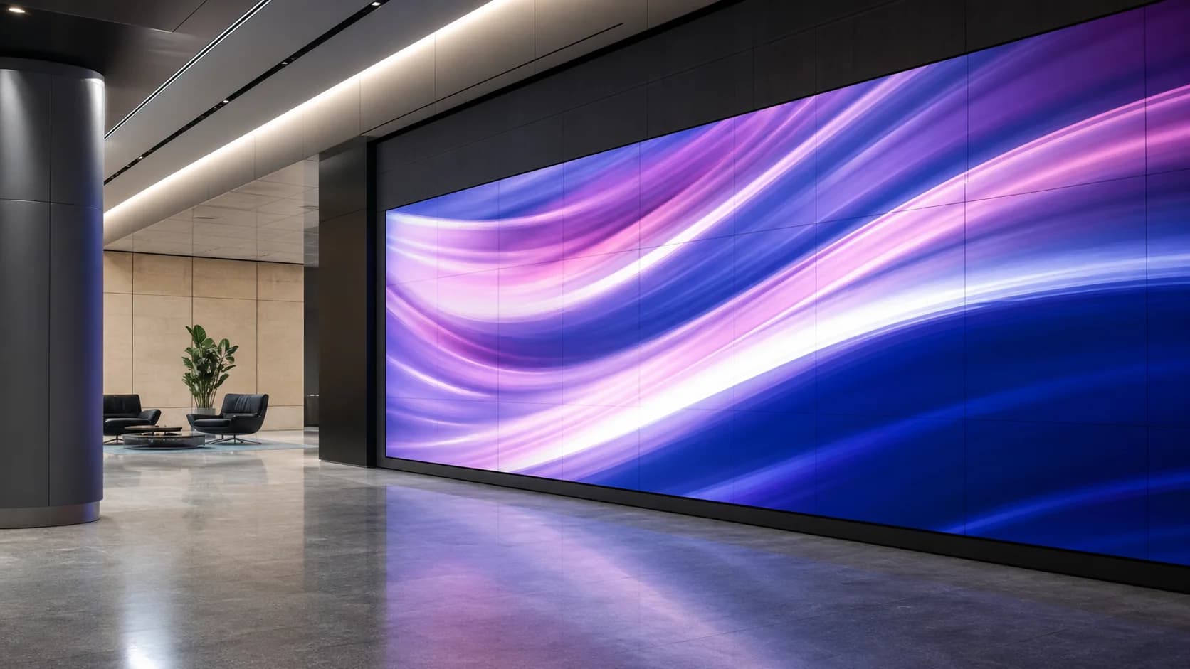 Lobi duvarında çoklu ekrandan oluşan video wall