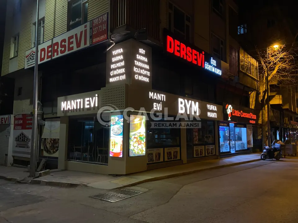 Mantı Evi için ışıklı restoran tabelası uygulaması