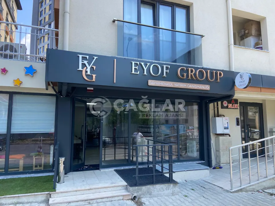 EYOF Group için ofis cephe tabelası uygulaması